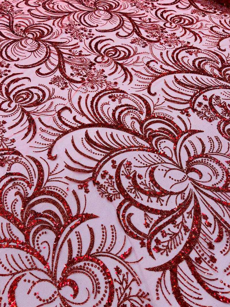 Vine Glitter Design On A Mesh Lace Fabric/Prom
