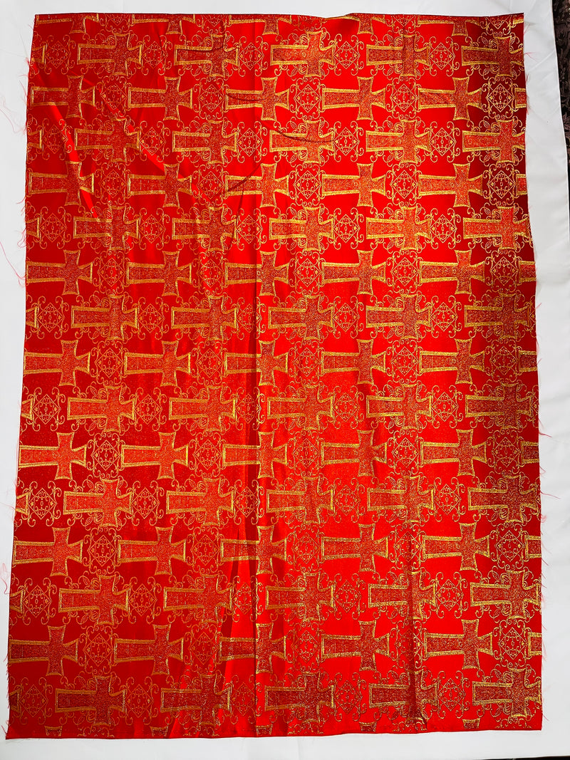 METALLIC BIG CROSS JACQUARD SATIN FABRIC (by the yard)