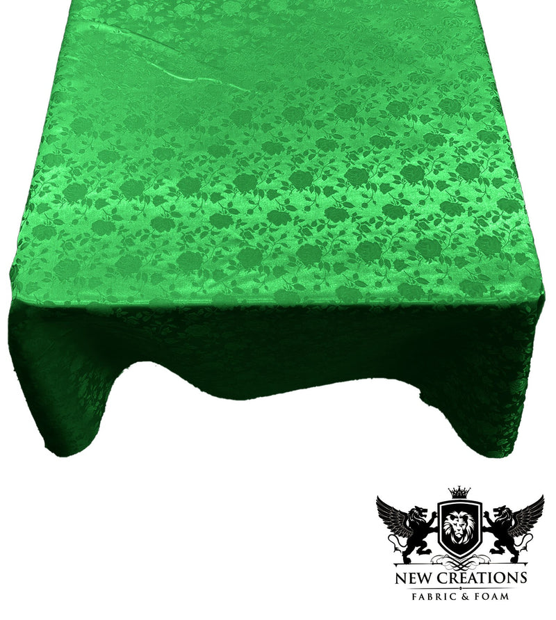 Flag Green Square Tablecloth Roses Jacquard Satin Overlay for Small Coffee Table Seamless. (58" Inches x 58" Inches)
