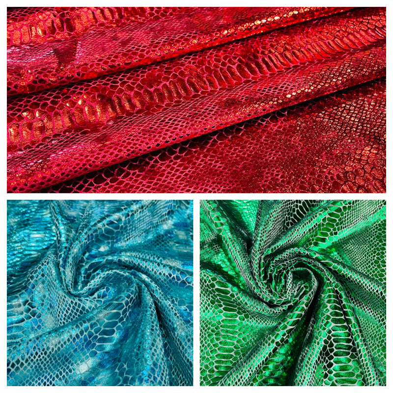 Illusion foil Snake design on a stretch velvet fabric-Sold by the yard.