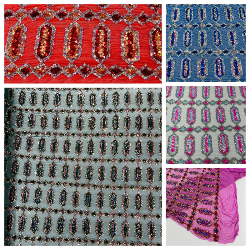 Jewel sequin design 4 way stretch mesh fabric.