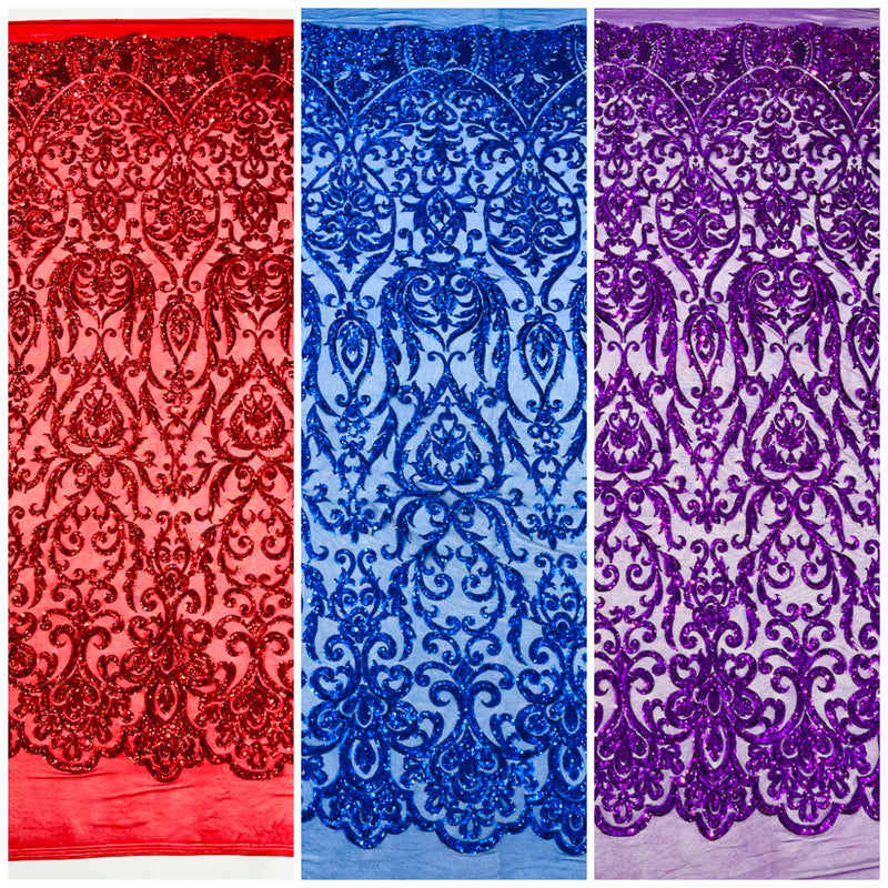 KING DAMASK SEQUIN STRETCH MESH FABRIC (By The Yard)