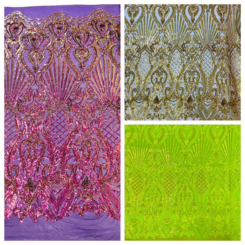 SHELL DAMASK SEQUIN STRETCH MESH FABRIC (by the yard)