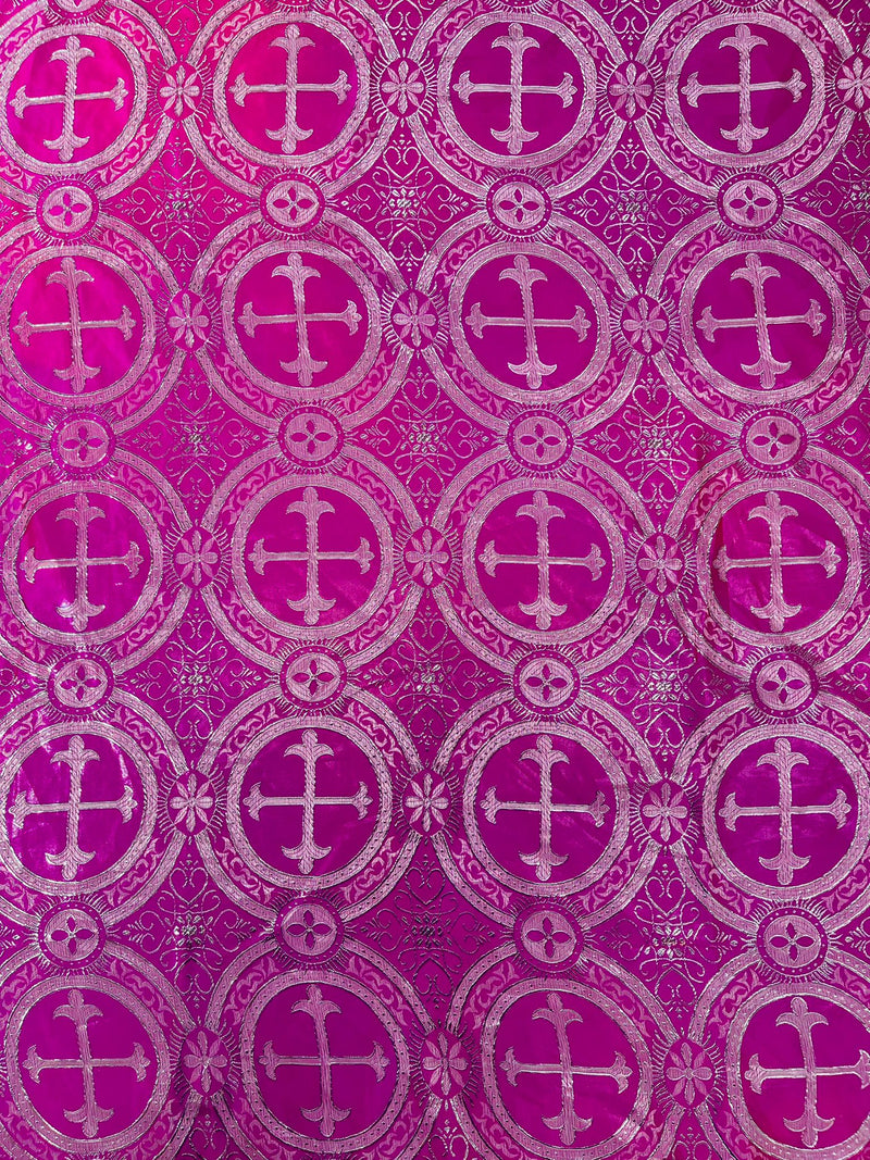 Fuchsia/Silver - SQUARE METALLIC CROSS JACQUARD SATIN