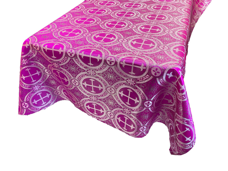 Fuchsia/Silver - SQUARE METALLIC CROSS JACQUARD SATIN