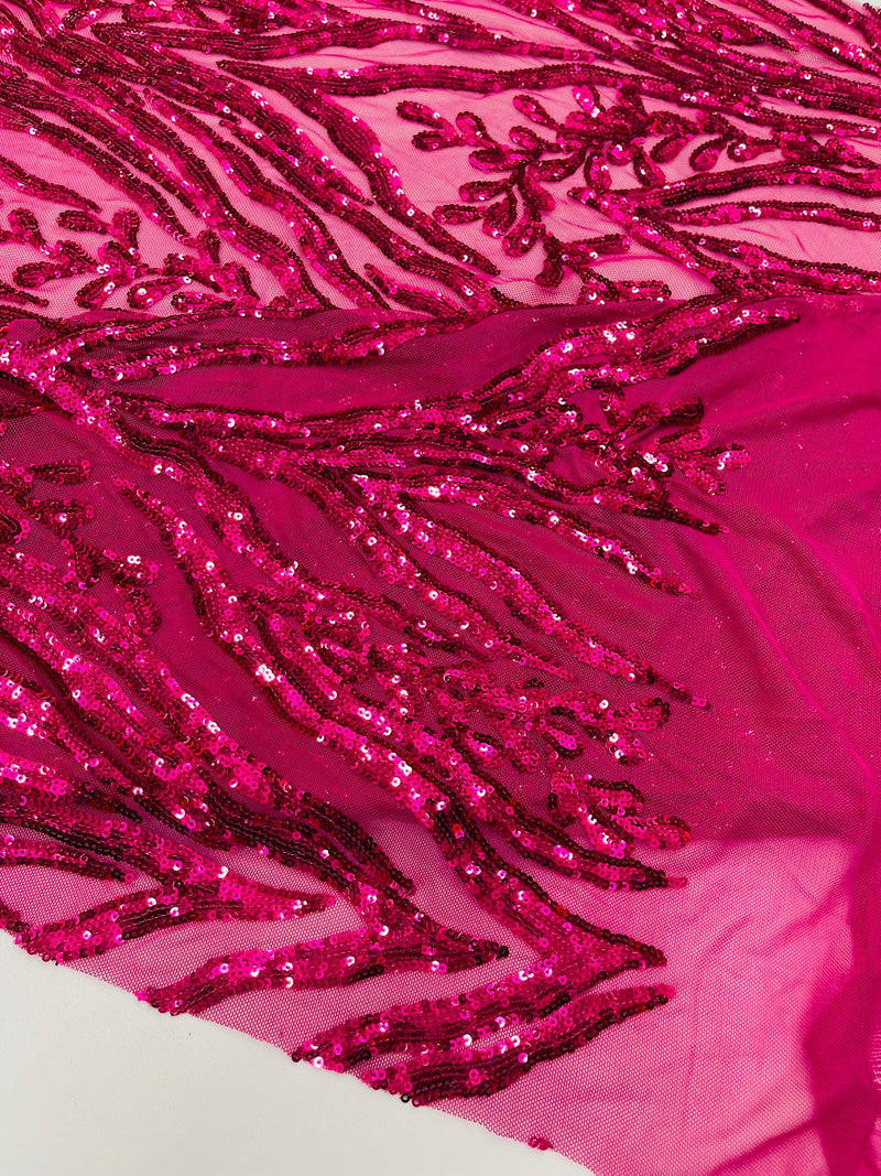 Vine/Root Sequin 4 Way Stretch Mesh Fabric, by The Yard.