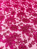 Metallic floral lace design embroidered 54" Wide | New Creations Fabric & Foam Inc.