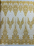 Royalty Damask Beaded Lace Luxury on Mesh, by The Yard.