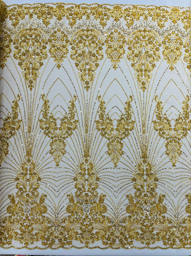 Royalty Damask Beaded Lace Luxury on Mesh, by The Yard.