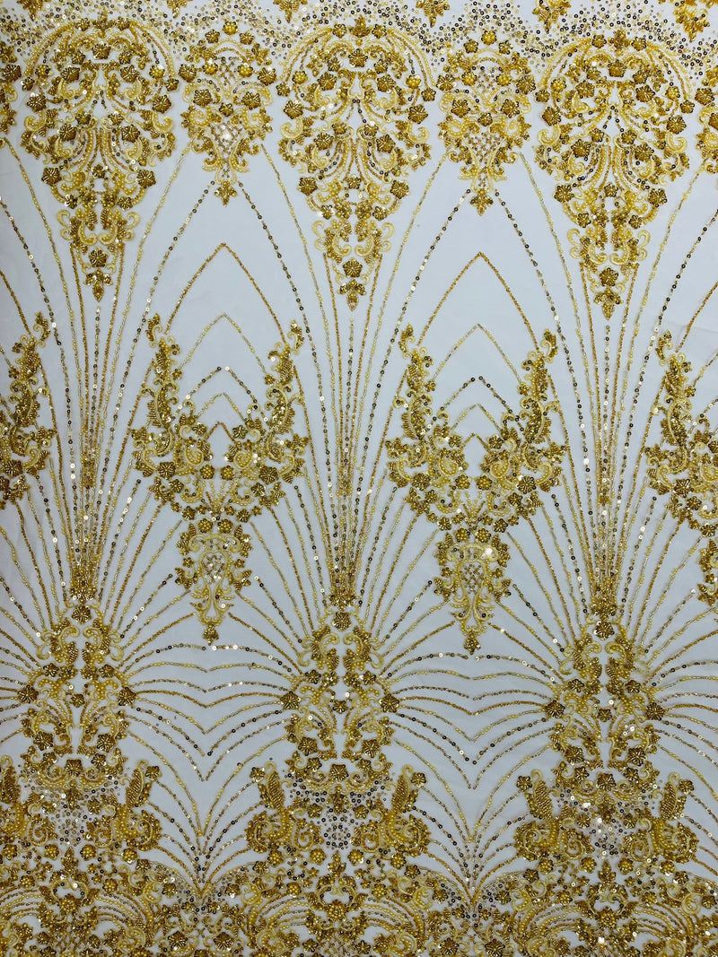 Royalty Damask Beaded Lace Luxury on Mesh, by The Yard.