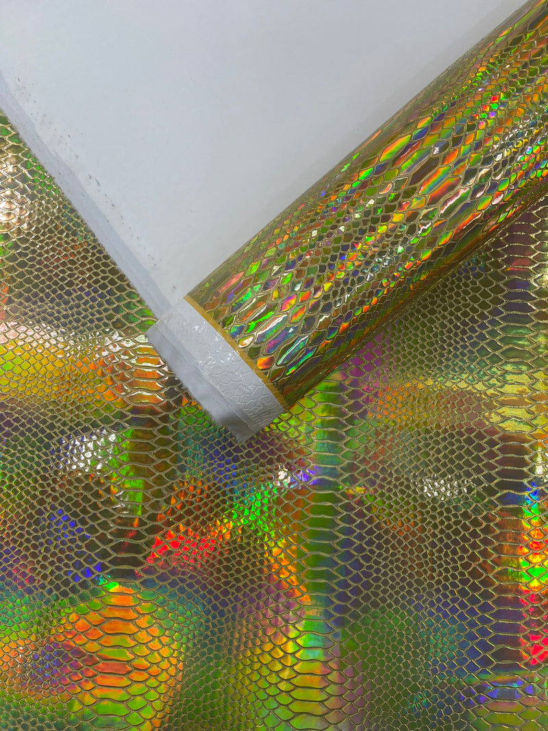 Snake Viper Holographic Embossed PVC / Snake Vinyl Fabric Upholstery Crafting  Accessories Applications Snake Iridescent.