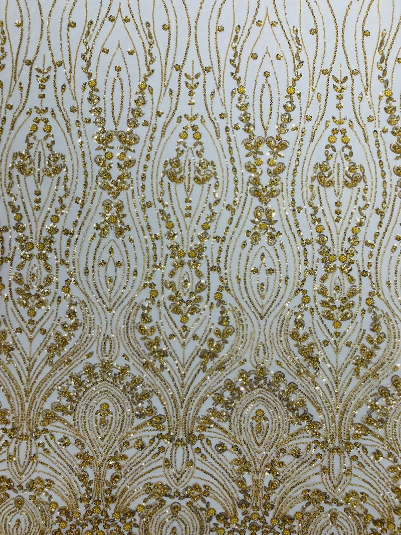 Modern Luxury Beaded Fabric Embroidered on a Mesh Lace, Sold by The Yard.