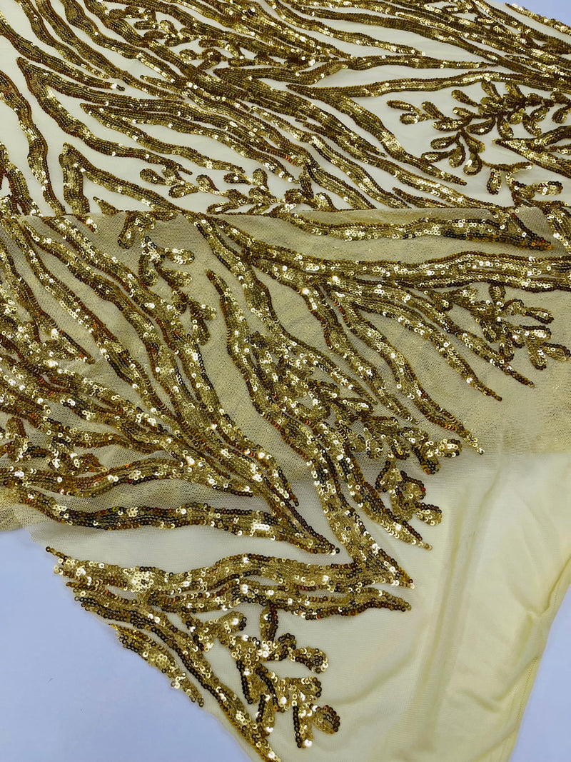Vine/Root Sequin 4 Way Stretch Mesh Fabric, by The Yard.