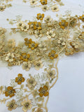 Multi Color 3D Floral Design Embroider with Pearls in a Mesh Lace Fabric -Sold by the yard.