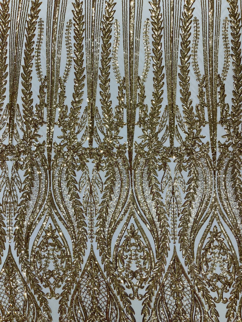 Damask design with sequins embroider on a 4 way stretch mesh fabric.