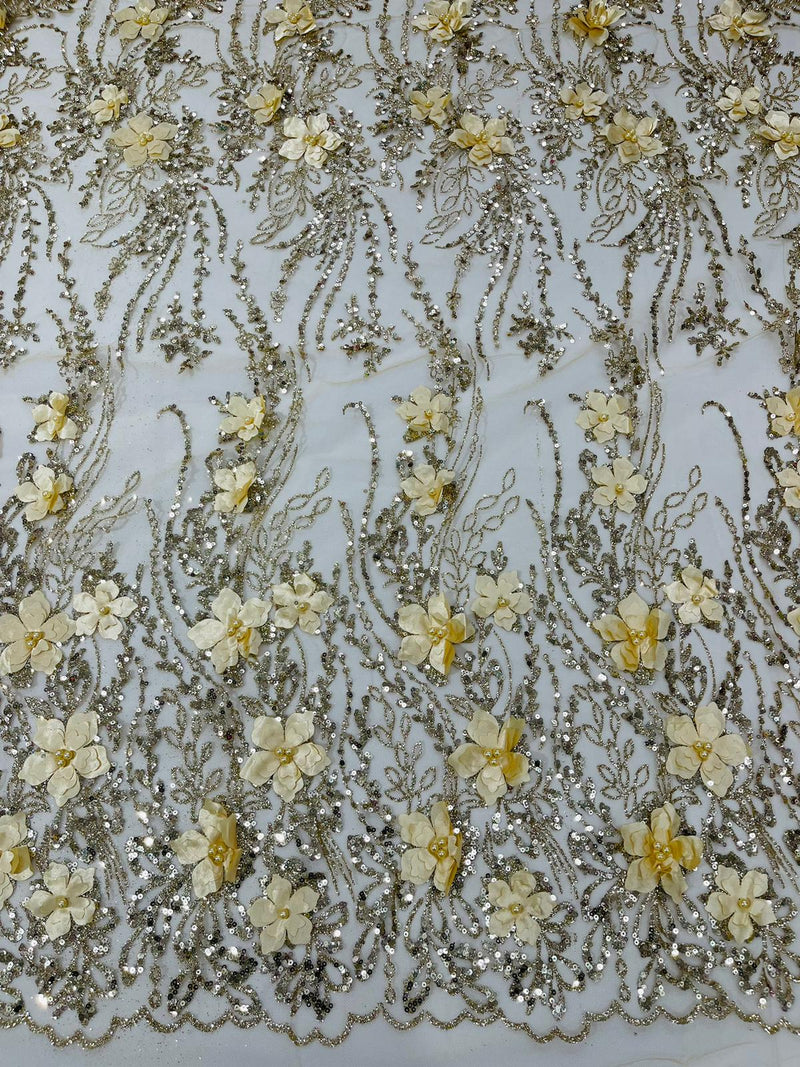 3d Luxury satin flower glitter sequin fabric/prom fabric/wedding lace/costume/apparel.