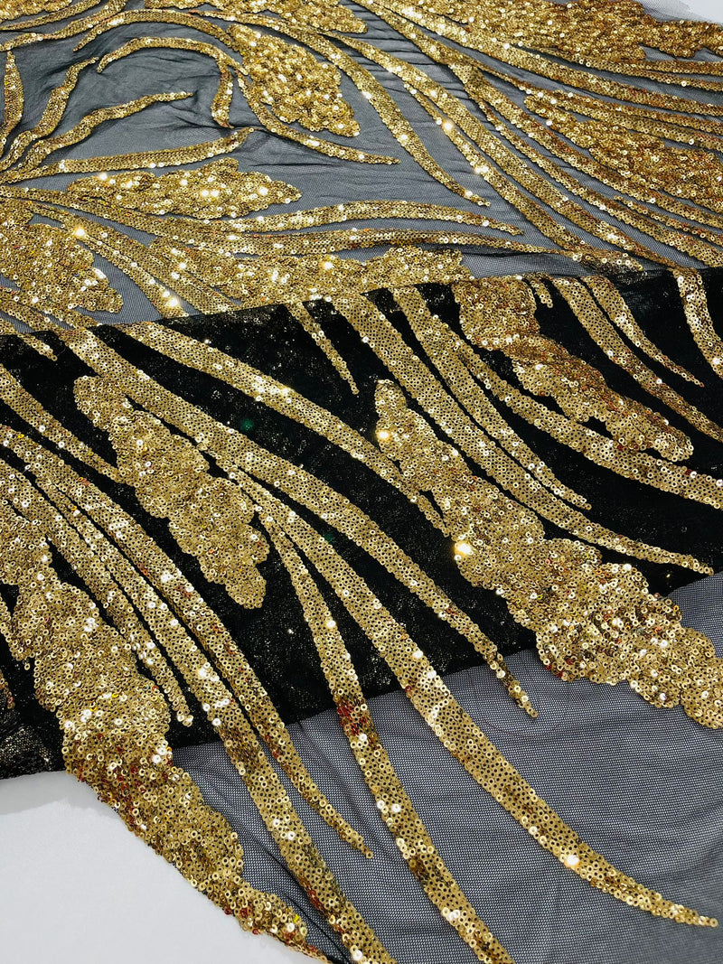 Feather damask shiny sequin design on a 4 way stretch mesh Fabric-prom-sold by The yard.