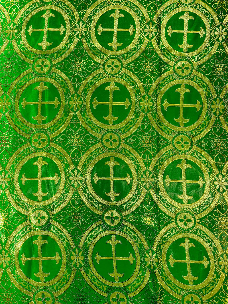 Green/Gold - SQUARE METALLIC CROSS JACQUARD SATIN