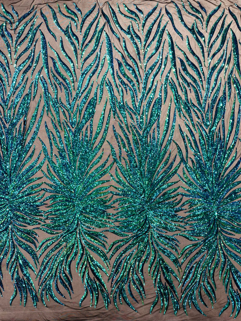 PHOENIX FEATHER SEQUIN ON STRETCH MESH FABRIC (By The Yard)