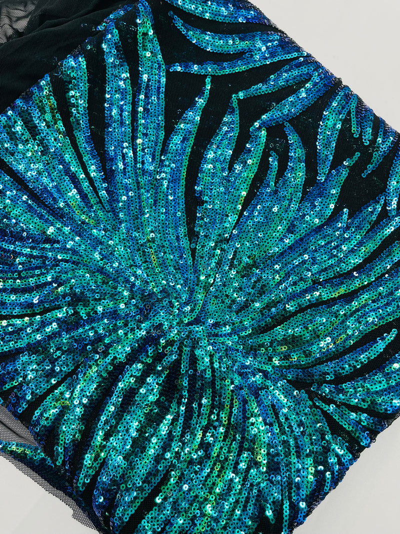 PHOENIX FEATHER SEQUIN ON STRETCH MESH FABRIC (By The Yard)