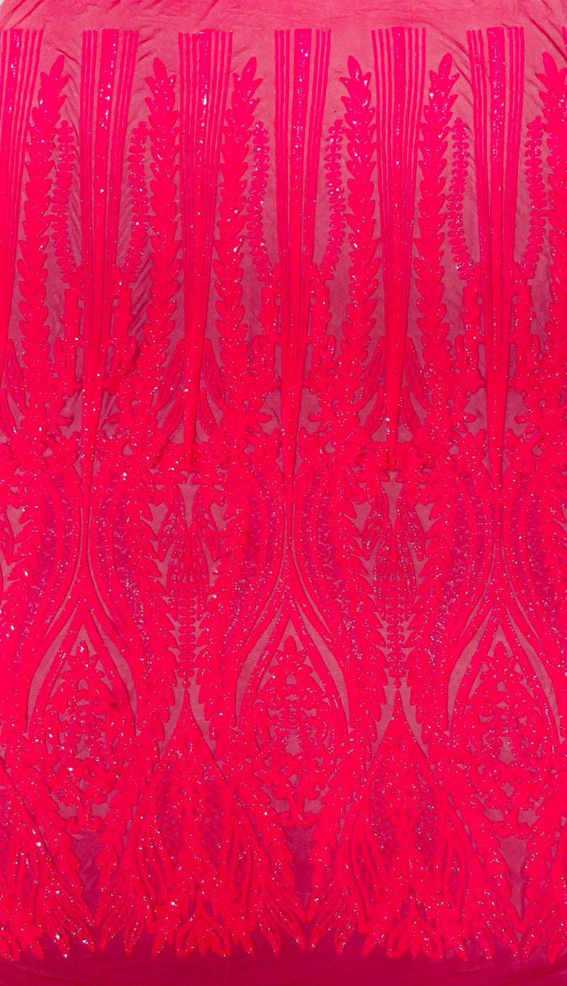 Damask design with sequins embroider on a 4 way stretch mesh fabric.