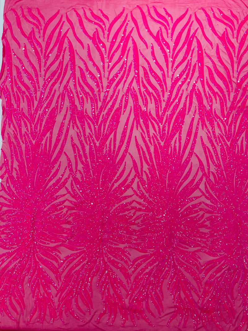 PHOENIX FEATHER SEQUIN ON STRETCH MESH FABRIC (By The Yard)