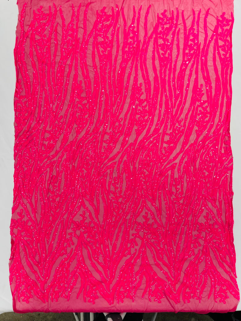 Vine/Root Sequin 4 Way Stretch Mesh Fabric, by The Yard.
