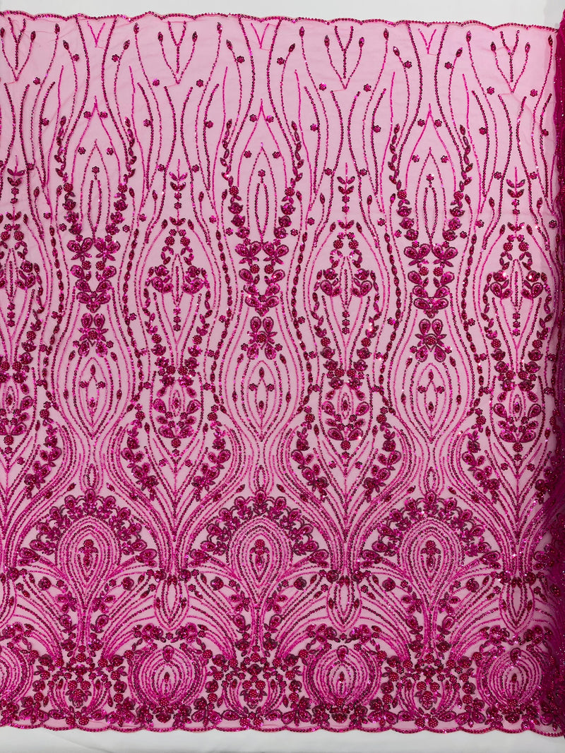 Modern Luxury Beaded Fabric Embroidered on a Mesh Lace, Sold by The Yard.