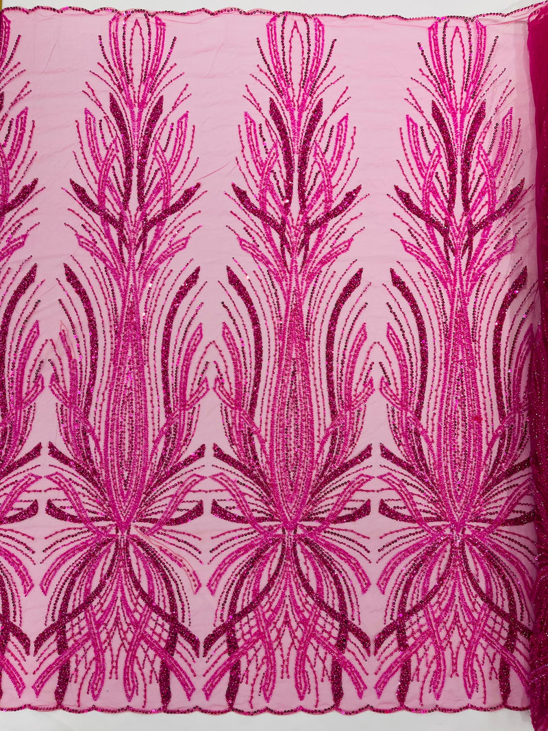 Palm Beaded Damask Design Fabric, by The Yard.