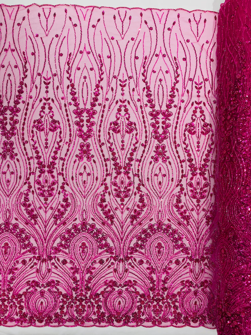 Modern Luxury Beaded Fabric Embroidered on a Mesh Lace, Sold by The Yard.
