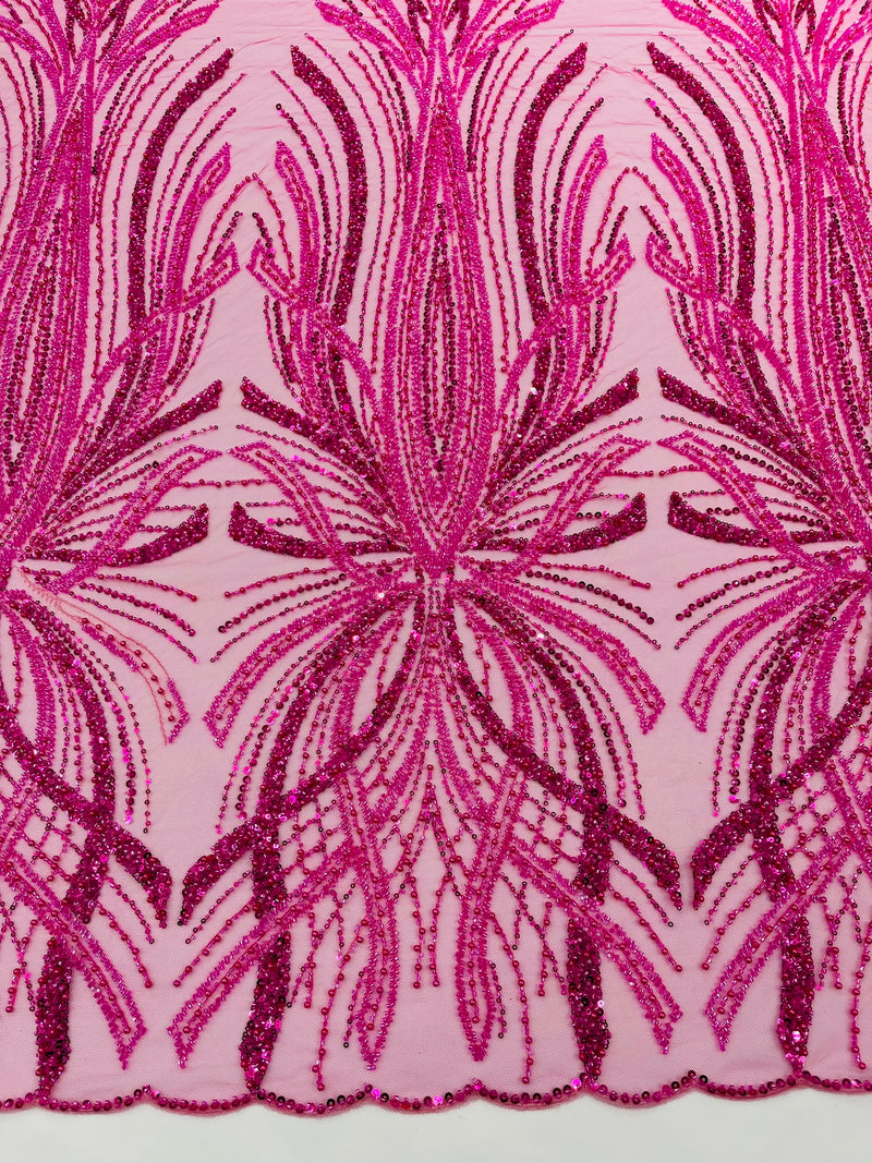 Palm Beaded Damask Design Fabric, by The Yard.