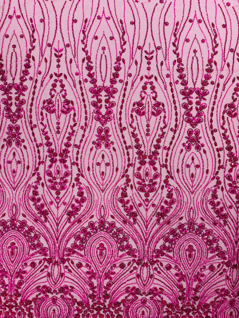 Modern Luxury Beaded Fabric Embroidered on a Mesh Lace, Sold by The Yard.
