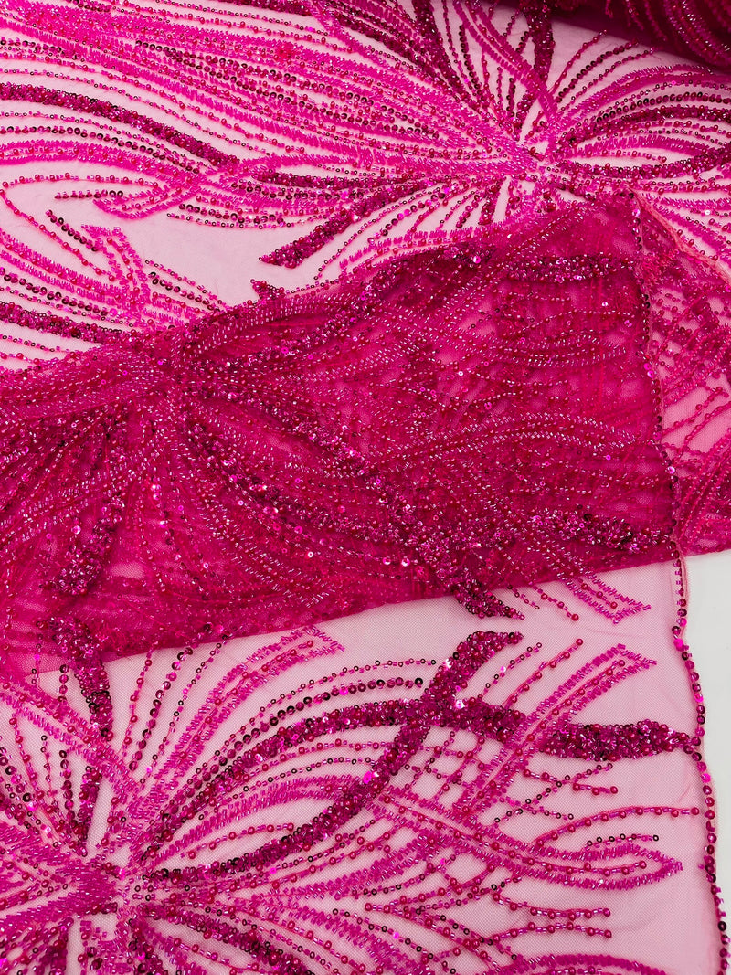 Palm Beaded Damask Design Fabric, by The Yard.