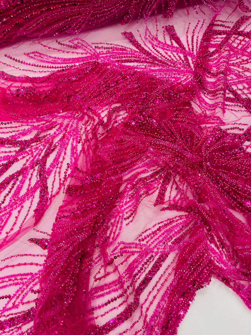 Palm Beaded Damask Design Fabric, by The Yard.