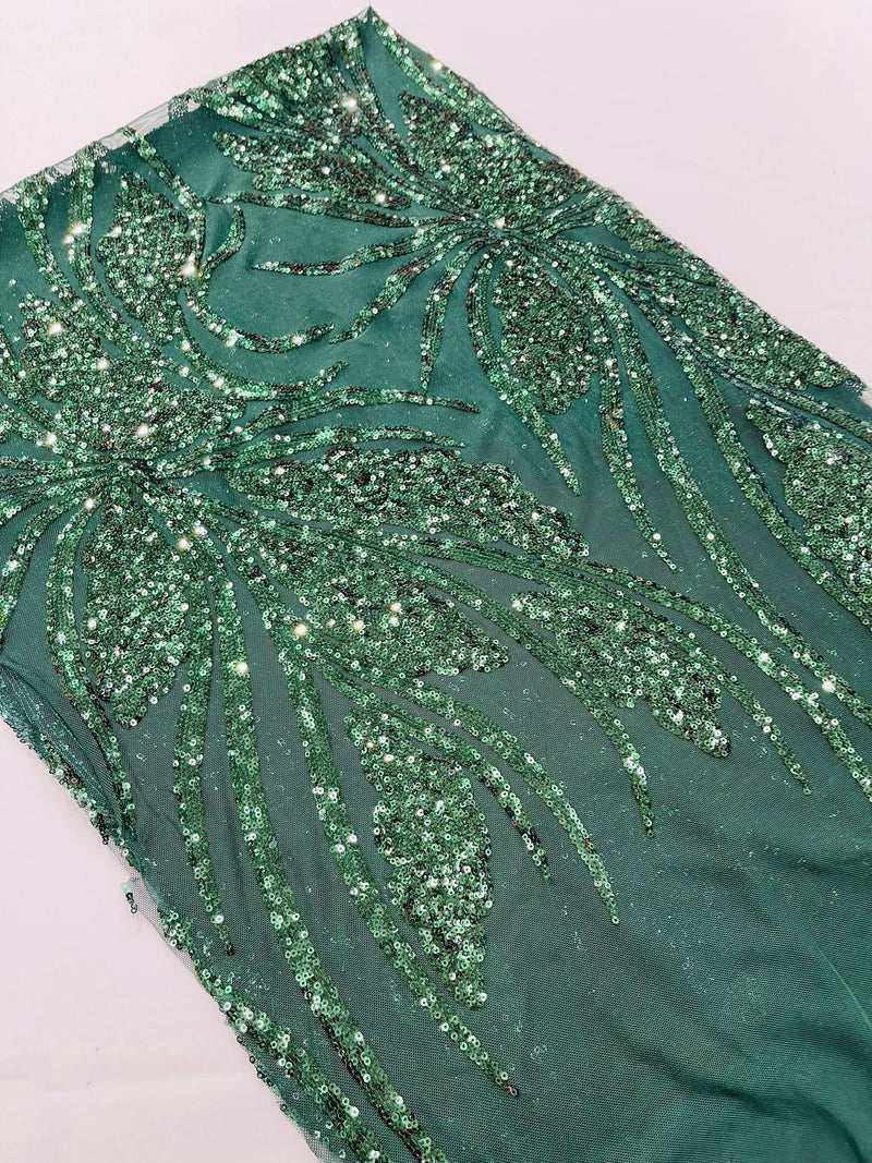 Feather damask shiny sequin design on a 4 way stretch mesh Fabric-prom-sold by The yard.