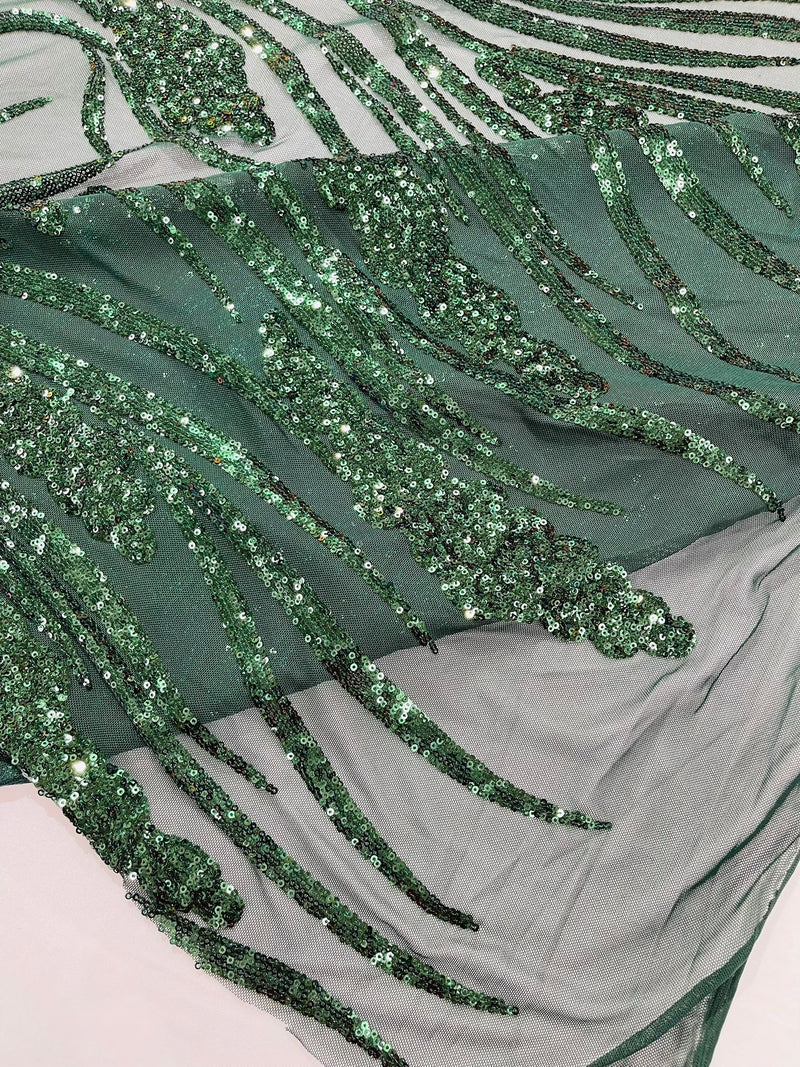 Feather damask shiny sequin design on a 4 way stretch mesh Fabric-prom-sold by The yard.