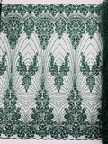Royalty Damask Beaded Lace Luxury on Mesh, by The Yard.