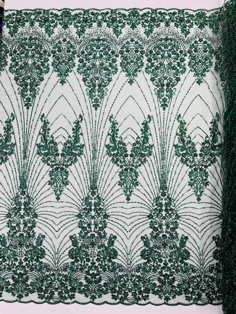 Royalty Damask Beaded Lace Luxury on Mesh, by The Yard.