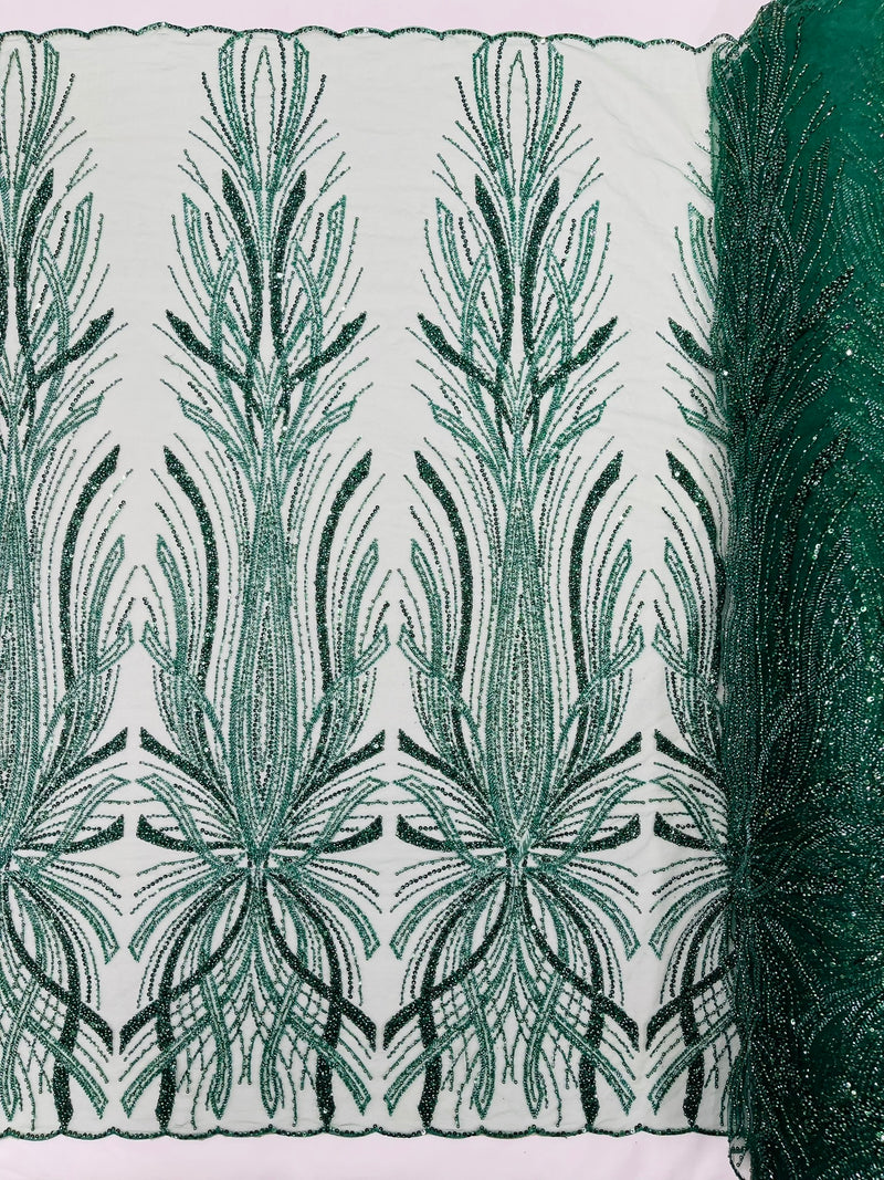 Palm Beaded Damask Design Fabric, by The Yard.