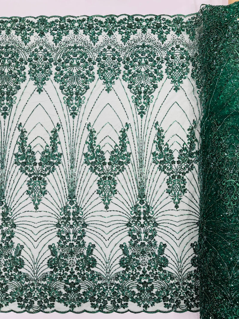 Royalty Damask Beaded Lace Luxury on Mesh, by The Yard.