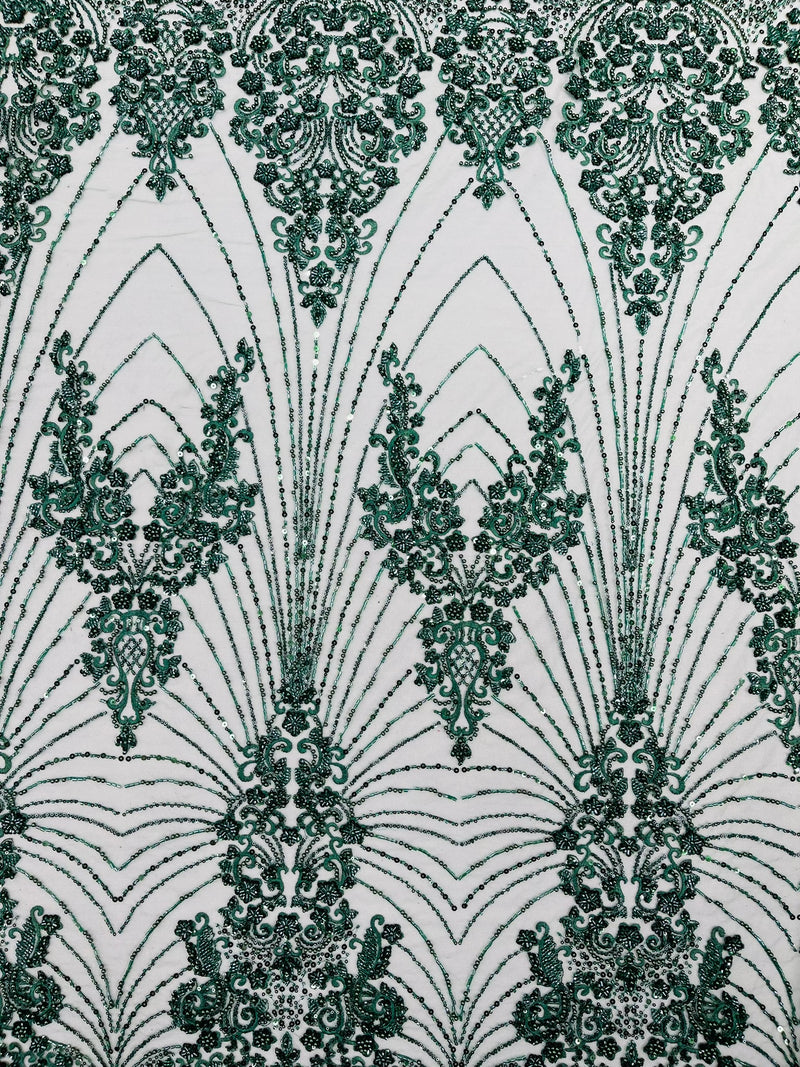 Royalty Damask Beaded Lace Luxury on Mesh, by The Yard.