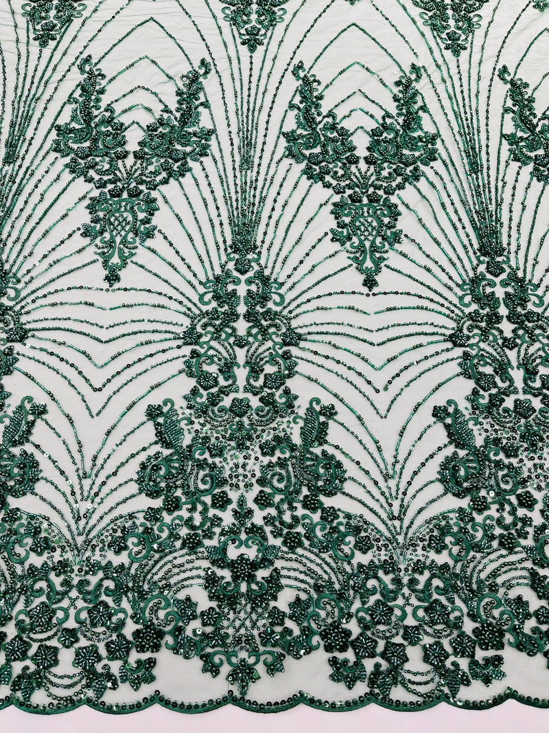 Royalty Damask Beaded Lace Luxury on Mesh, by The Yard.