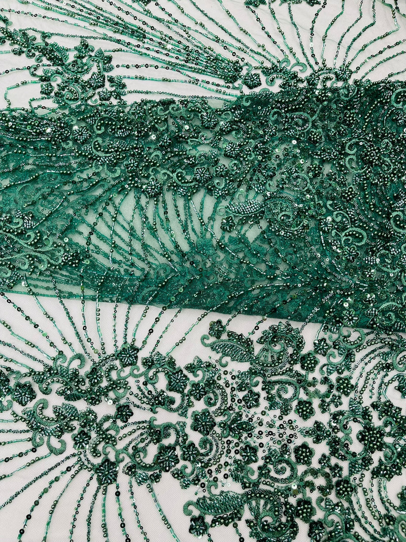Royalty Damask Beaded Lace Luxury on Mesh, by The Yard.