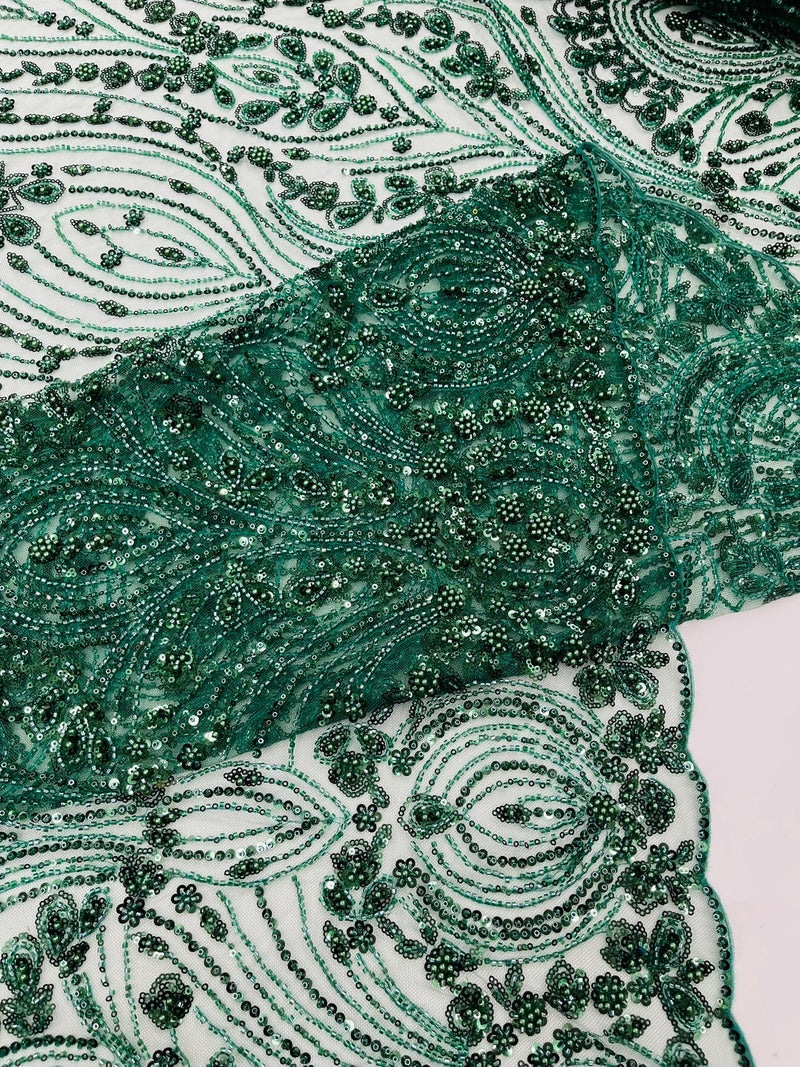 Modern Luxury Beaded Fabric Embroidered on a Mesh Lace, Sold by The Yard.
