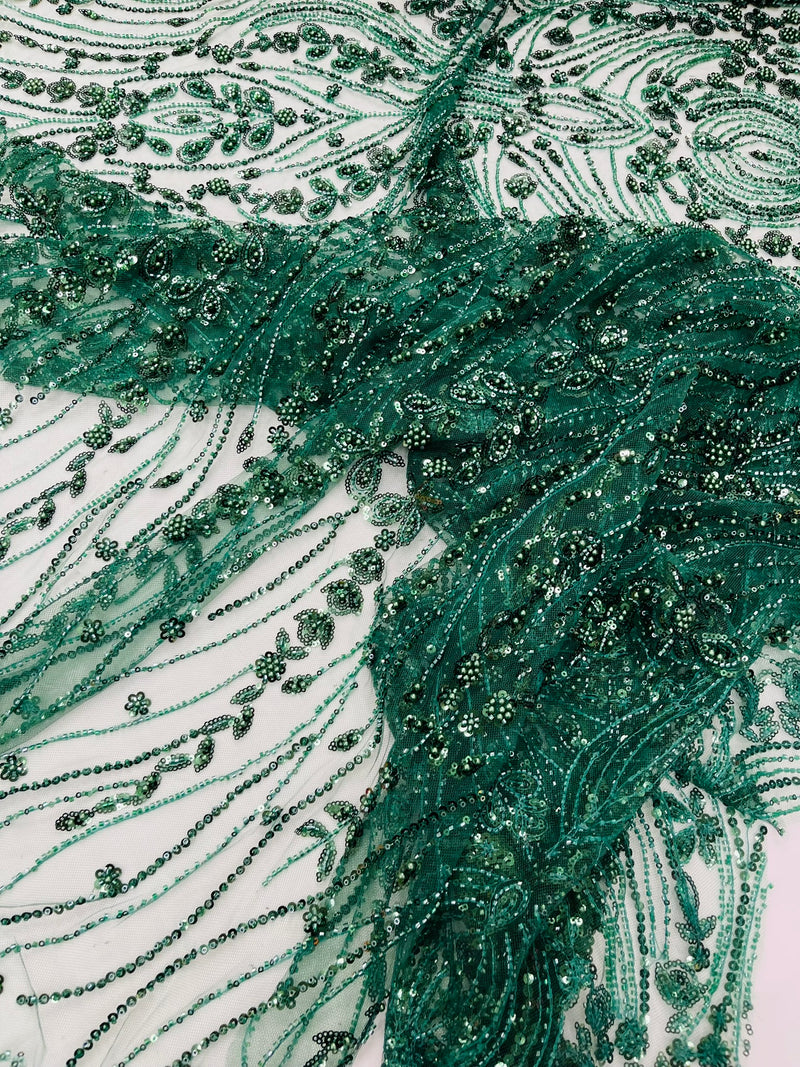 Modern Luxury Beaded Fabric Embroidered on a Mesh Lace, Sold by The Yard.