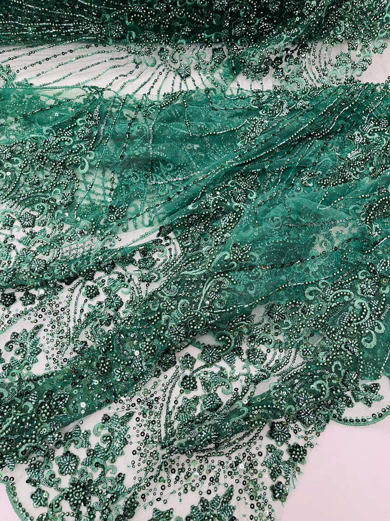 Royalty Damask Beaded Lace Luxury on Mesh, by The Yard.