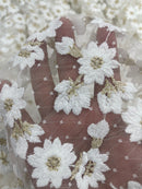 Ivory/Gold metallic French inspired embroidered lace fabric| New Creations Fabric & Foam Inc.