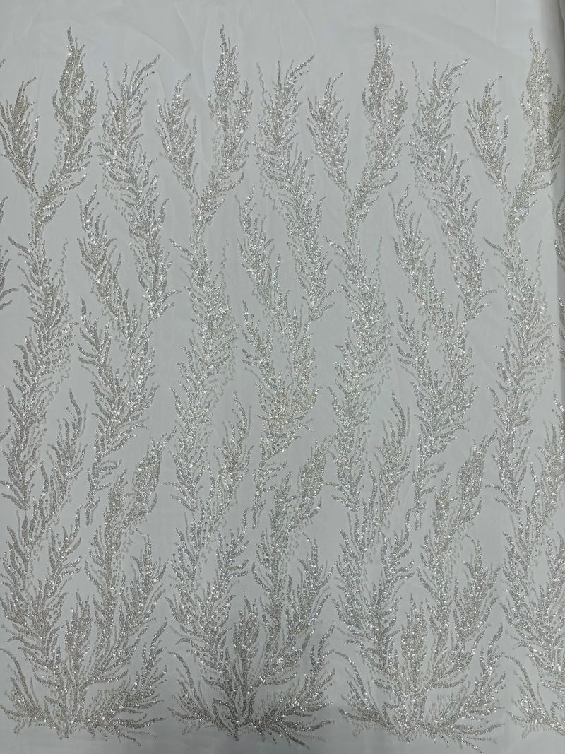 VINE BEADED LACE ON MESH FABRIC (By The Yard)
