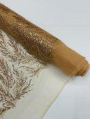 Vine Beaded Lace on Mesh 54" Wide | New Creation Fabric & Foam Inc.