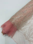 Vine Beaded Lace on Mesh 54" Wide | New Creation Fabric & Foam Inc.